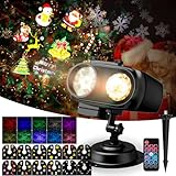 NACATIN Projektor Weihnachten, 2-in-1 LED-Projektor mit 12 austauschbaren Folien (96 Muster) & 10 Wasserwellen, Wasserfest mit Fernbedienung für Innen- und Außendekorationen für Weihnachten, Partys