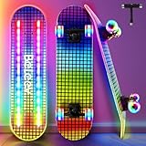 BELEEV Skateboard 31 x 8 Zoll LED Leuchtendem Deck und Rädern, Komplettes Skateboard für Kinder Jugendliche, Erwachsene, Double Kick Deck mit konkavem Profil, Cruiser-Trick-Skateboard für Anfänger