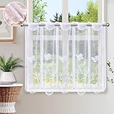 Scheibengardine Bistrogardine Halbtransparent Vorhänge Kurzstores Fensterschal mit Blumen Kurzgardine für Fenster Küche Wohnzimmer BxL 60 * 81cm