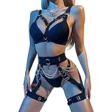 YOMORIO Damen Dessous Set Sexy, Nachtwäsche Sexy Babydoll Reizwäsche mit BH, Slip, Gürtel Anzug Unterwäsche Strapse Bodysuit Lingerie Set