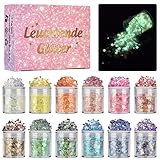 DealKits Glitzer Gesicht, 12 Farben Fluoreszierendes Chunky Sequin Festival Körperglitzer Glitzerpulver Pailletten Set Für Gesicht Nägel Augen Haare, Masquerade Party Make-Up Glitter, DIY Handwerk