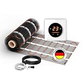 Elektrische Fußbodenheizung: Zweiader-Heizmatte WARMON CLASSIC 150 W/m² mit WiFi-Thermostat OKE-25 Touch und schwarzem Garda Glass-Abdeckrahmen, Thermostat:OKE25 Garda Weiß, Mattengröße:10 m²