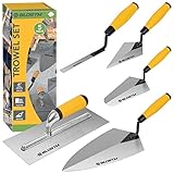 BLOSTM Maurerkellen-Set, 5-teilig, Ziegelfugenwerkzeug, Messkelle, Putzkelle – aus robustem Karbonstahl – Maurerwerkzeuge mit weichen Griffen (5 Stück)