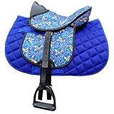 Brama West Kinder Shetty Sattel Set „My Little Pony“ | Sattel für Shetty Pony Holzpferd | mit Satteldecke, Sattelgurt, Steigbügel & Steigbügelriemen | Sattel Flower (Flower-Blau)