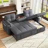 MOBETTRES Modernes L-Sofa, modulares ausziehbares Schlafsofa mit Schlaffunktion, ausgestattet mit Stauraum, herunterziehbarem Getränkehalter, geeignet für Wohnzimmer, Heimkino (Grau)