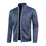 Generisch Herren Strickjacke Leichte Jacke Langarm Übergangsjacke Dünne Sportjacke mit Reissverschluss und Taschen Trainingsjacke Softshelljacke Warmes Fleece Sweatshirt Sweatjacke ohne Kapuze