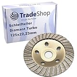Trade-Shop Turbo Schleifteller/Schleiftopf/Topfscheibe 125 x 22,23mm kompatibel mit Würth, kompatibel mit Makita, Bosch, Festool, Flex, Metabo Elektrowerkzeuge