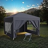 Pavillon 3x3m Wasserdicht, Garten Pavillon Stabil Stecksystem-Metallgestänge, Festzelt, Erdhaken-Seil, Party Zelt PE-Plane mit Seitenwänden für Party-Camping-Markt, UV-Schutz, Anthrazit