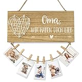 Darlena Oma wir haben Dich lieb | Oma Geschenk, Geburtstagsgeschenk | Holzschild, Fotoseil und Holz Klammern | Tolles Geschenk für Oma zum Geburtstag, Muttertag oder Weihnachten