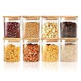 FoiiLiio Vorratsdosen Glas mit Holzdeckel 8er Set 500ML Vorratsgläser mit Deckel Rund Aufbewahrungsgläser Küche, Glasbehälter Luftdicht Set Vorratsbehälter Glas für Gewürze, Nuss, Körner, Aufbewahrung
