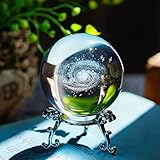 H&D HYALINE & DORA 3D Galaxie Kristallkugel Ornamente,Galaxy Ball Briefbeschwerer aus Glas mit silbernem Ständer für die Heimdekoration,Geschenk für Kind