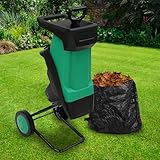 Gartenhäcksler 2400W 4500r/min Häcksler Garten Elektrisch Laubhäcksler Mulcher Holzhäcksler für Zweige bis Ø40mm inkl. Fangsack 50L, für das Beschneiden von Buschabfällen, Pflanzenmaterial