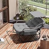 Schaukelstuhl mit Verstellbarer Rückenlehne, Rattansessel mit Sonnendach, Relaxstuhl mit gepolsterter Sitzkissen und Aufbewahrungstasche, Schwingsessel schaukelsessel (Grau)