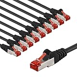 goobay 65978 CAT6 Netzwerkkabel im 10er Set/Patchkabel geschirmt S/FTP/CU Ethernet Kabel, PiMF, LSZH/Cat 6 Kabel mit 10Gbits / Schwarz / 10x 1m