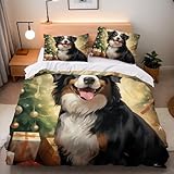 Bettbezug 135x200 Set Berner Sennenhund Hund Motiv Bettwäsche 135x200 3-teilig Weihnachtsdekoration Malerei 3D Druck Mikrofaser Bettbezügen mit 2 Kissenbezügen 80x80 cm und Reißverschluss Eckbänder