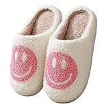 Meik Mangni Hausschuhe mit Fröhliches Gesicht Damen Herren Weicher Plüsch Hausschuhe Frauen Bequeme Warme Pantoffeln Trendiger Slipper,Rosa Gr.39-40 EU/Sohlengröße 40-41