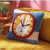 Kitquiver Knüpfhaken Kissen Kits Für Kinder,Uhr Diy Knüpfteppich Zum Selber Knüpf-Sets Kissenbezug Teppich Stickerei Set,Latch Hook Kits 43X43Cm
