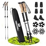 Nordic Walking Stöcke Aluminium Teleskop – Verstellbar & Faltbar 62–135 cm, Ultraleichte Trekkingstöcke für Damen & Herren mit Korkgriff & Zubehör-Set (2025 Upgrade)