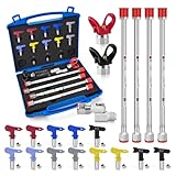 3600 PSI,21-teiliges Set mit Airless Spritzlackzubehör, einschließlic mit 13pcs reversiblen Airless Düsen, Luftloser Lackstrüber Verlängerungsbaget 30cm, 2-Düsenkopfschutz und 1-Schwenkgelenk