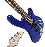 ELEKTROBASS - DUNKELBLAU TRANSPARENT - E-BASS BLAU MIT MASSIVHOLZKÖRPER - VISION GITARRE - LONG SCALE + KABEL - JB8BLT