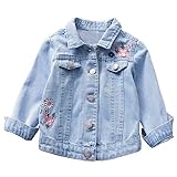 Jeansjacke Kinder Mädchen Jeansmantel Langarm Übergangsjacke mit Blumen Bestickte Knopfleiste Mode Denim Jacke Lässig Coole Mäntel Outdoor (Blue, 7-8 Years)