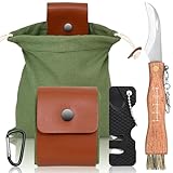 Pilzmesser mit Bürste und Lineal, Holzgriff Trüffel Taschenmesser Klappmesser mit Outdoor Futtersack, Schärfwerkzeuge, Einhaken, Pilzmesser für Outdoor und Camping, Wandern, Ernten, Sammeln, Picknick