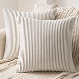 MIULEE 2er Set Kissenbezüge Kord Kissenhülle Dekorative Kissenbezug Sofakissen Couchkissen Dekokissen Zierkissenbezug Deko Kissenhülle mit Verstecktem Reißverschluss 40x40 cm Beige