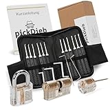 pickDieb - 26-teiliges Lockpicking Set mit 3 transparenten Übungsschlössern + Abdeckungen und Anleitung | Schlosszylinder aus Metall | Dietrichset für Anfänger und Fortgeschrittene