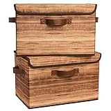 GRANNY SAYS Aufbewahrungsboxen mit Deckel, 2 Stück Kisten Aufbewahrung mit Deckel, Faltbare Ordnungsboxen Stoff, Aufbewahrungskörbe für Kleidung, holzkorn-gelb Faltboxen mit Deckel für Kleiderschrank