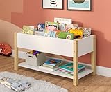 Bellabino Kinderregal Teme, Bücherregal für Kinder mit Ablagefächern, Regal mit 4 Fächern für Bücher, Spielzeugregal, Bücherständer weiß/Natur