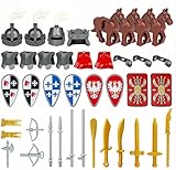 TRavesty Waffenpaket für Minifiguren, Mittelalterliche Ritter Waffenpaket Zubehör Kit Enthalten Helmsd, Rüstung, Schild, Umhänge Barding, Pferde Kompatibel mit großen Marken
