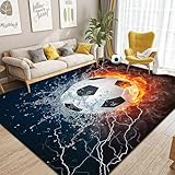 Dai Lufei Fussball Teppich FußBall, Fußballplatz Visueller 3D-Fußballteppich Eisfeuer Flammen Bedruckt Großflächige Teppich Sport Fußballplatz Bodenmatte Jugendzimmer Fußballteppich, 120x160cm