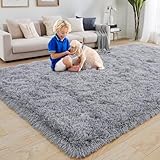 BSGIFT Hochflor Teppich 120x160 Grau, Shaggy Teppiche Wohnzimmer Flauschig, Modern Langflor Kuschelteppich Wohnzimmerteppich High-Pile Carpet rutschfest für Schlafzimmer Kinderzimmer