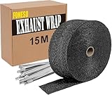 15M Hitzeschutzband Auspuff,Foneso auspuffband,Hitzeschutz Auspuff Bandage,Schwarz Hitzeschutzband mit 12 Kabelbinder Edelstahl,für Motorrad Fächerkrümmer Thermoband Krümmerband