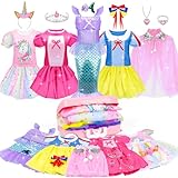 Tesok Mädchen Prinzessin Kostüm,Kinder Kleid 16 Teiliges Set mit Krone,Diadem,Ring usw,Prinzessinnen Spielzeug für kleine Mädchen, Cosplay Geburtstagsgeschenke für Mädchen ab 3 4 5 6 7 8+ Jahren