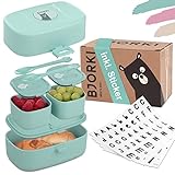 BJORKI® Bento Box für Kinder inkl. Bonus Namensticker - Auslaufsichere Lunchbox mit Fächern - Nachhaltige Brotdose Kinder für Kindergarten & Schule - Die Jausenbox für unterwegs.