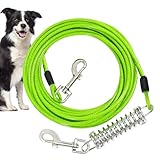 6m Hofleine für große Hunde,Tie Out Leinen für Hunde,Kausichere Hundeleinen mit Anlegepflock mit Stoßdämpfender Feder & 360° Drehhaken, Lange Hundelaufleine für Außengehege & Jagdausflüge（Grasgrün）