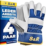 S&R Leder-Arbeitshandschuhe, 4 Paar, Größe XL/10, Bau- und Gartenhandschuhe auch für Metall- und Forstarbeiten, Handwerk, Schutz-Handschuh flexibles Echtleder, weiches Innenfutter