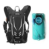 toptrek Fahrradrucksack 18L + 2L TPU Trinkblase Fahrrad Rucksäcke mit Regenschutz und Helmabdeckung Trinkrucksack Wasserdicht Radsport Sportrucksack Hydration Rucksack (Schwarz+Trinkblase)