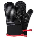 Ofenhandschuhe, hitzebeständige Küchenhandschuhe 300 °C, rutschfeste Silikon-Oberfläche, extra lang, flexibel, Dicke Handschuhe für Küche, Kochen, Backen, Grillen, Rot