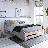 Holzbett 120x200 cm mit Lattenrost Modern Bett Bed Kiefer Massiv Bettgestell Doppelbett Massivholzbett Klassisch | Komfortabel & Langlebig | Skandinavisch Boho Landhaus Kopfteil mittel natur