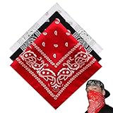 3 Stück Bandana Damen Herren, Kopftuch, Halstuch Herren, Bandana Tuch, Für Unisex Tuch Bindetuch, Headwear, Haar, Schal, Paisley Muster, Rot Schwarz Und Weiß (55 X 55 Cm)