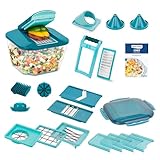 Nicer Dicer Chef Professional Gemüsescheider 23-tlg. Gemüsehobel manuell mit 5.2L großem Auffangbehälter Frischhaltedeckel, Spiraleinsätze, Tomatenschneider, Julienne, Salatschneider mit Rezeptbuch