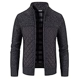 Minying Herren Cardigan, Strickjacke, offen, mit Reißverschluss, für Herbst und Winter, mit Tasche, Strickjacke für Herren, mit Stehkragen, Strickpullover mit Kapuze, 11-schwarz, XX-Large