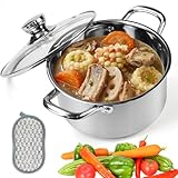 HEKOBAG Kochtopf Fleischtopf Induktion 17cm Suppentopf Edelstahl Topf 3,5L Nudeltopf mit Glasdeckel Bratentopf Spaghettitopf Spülmaschinengeeignet Pastatopf mit Schwammtuch für Alle Herdarten