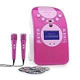 AUNA ScreenStar - Karaoke Player, Karaoke Set, Karaoke Anlage, TFT-Display, 2 x Mikrofon, Front-Kamera, integrierter Lautsprecher, USB, CD+G-Player, 3 x Karaoke-CD, pink