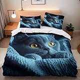 Bettwäsche-Sets Katze Bettwäsche 155x220 Kinder 3 Teilig Atmungsaktive Mikrofaser 3D Effekt Artikel Tiere Süß Bettbezüge Mit Reißverschluss Und 2 Kissenbezüge 80x80 cm