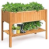 RELAX4LIFE Hochbeet Holz, Blumenbeet mit Ablage Abflusslöchern, Pflanzbeet für Gemüse Obst Kräuter, Pflanztrog für Garten Balkon Terrasse, 119x57x90 cm