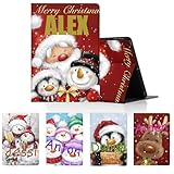 Personalisierte Tablet Hülle für iPad Air 10,5' 3.Generation 2019, Personalisiert Weihnachten SchutzHülle mit Christmas Schneemann Hirsch Muster PU Leder Flip Text Individuelle Custom Case