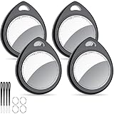 QCOQ® Air Tags 4er Pack Schwarz, Schlüsselfinder & Air Tracker Tagg Kompatibel mit Apple Wo ist? App (Nur iOS), Smart Key Finder mit Schlüsselband, Koffer-Tracker für Taschen/Keys, Austauschbarer Akku